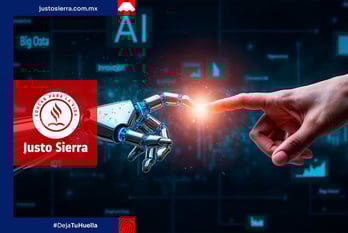 persona tocando a robot de inteligencia artificial con dedo