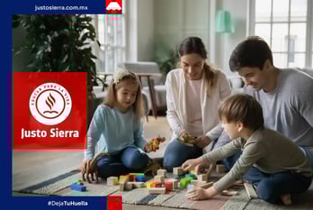 familia jugando con bloques en vacaciones