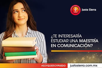 egresada con libros buscando estudiar una maestría en comunicación 