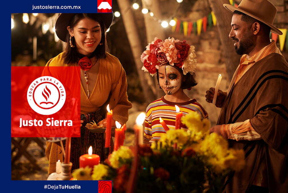 padres con su hijo en dia de muertos 